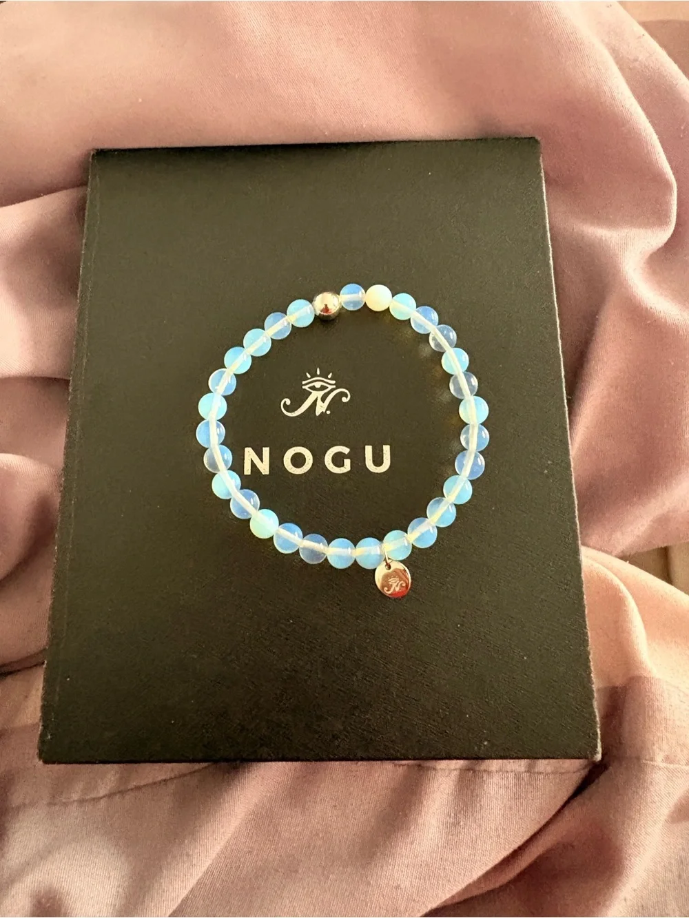 NOGU Mermaid Iridescent Blue Opalite Beaded Stretch Bracelet with Gold Charm